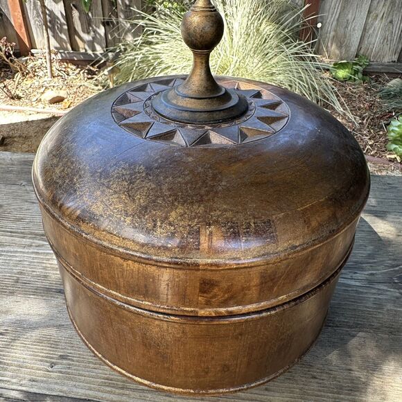 Vintage Burmese-Style Gold Wooden Lidded Bowl - Picture 2 of 12